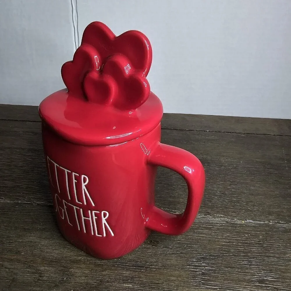 NWT Rae Dunn Artisan Better Together Valentine's Day Heart Topper Red Mug